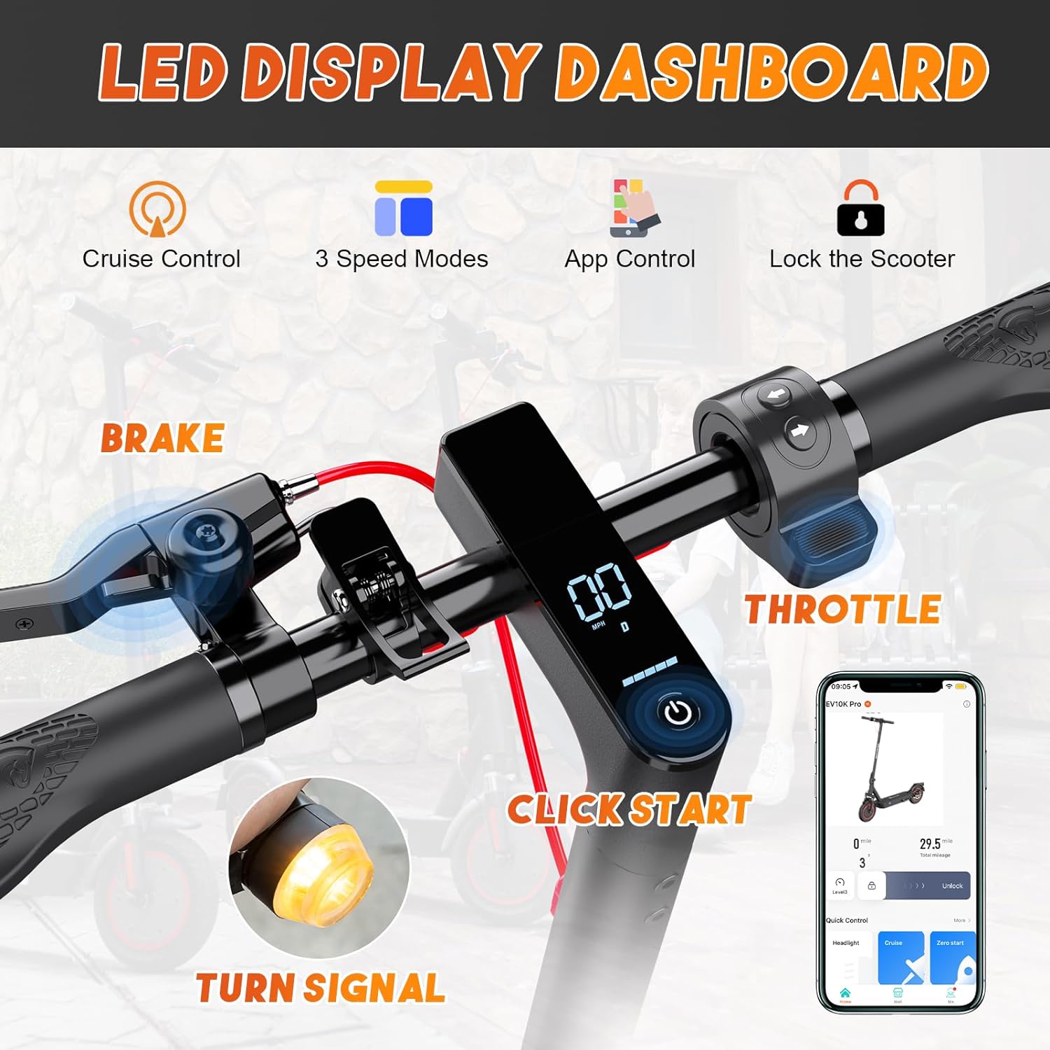 Contrôle par application pour trottinette électrique EVERCROSS EV10K PRO, 10'' pliable 500Watts EVERCROSS EV10K PRO Electric Scooter App Control, 10'' Foldable 500Watts - Electric Maxx
