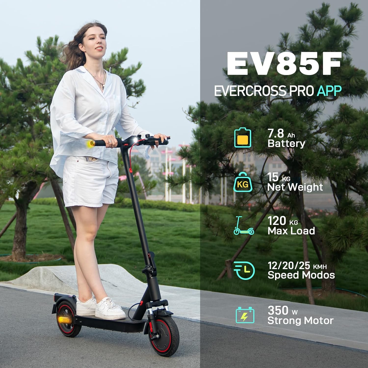 Trottinette électrique pour adultes EV85F, 8,5 pouces, moteur 350 W, batterie 7,8 Ah EV85F Electric Scooter Adults, 8.5'' E-Scooter - APP, 350W Motor, 7.8Ah Battery - Electric Maxx