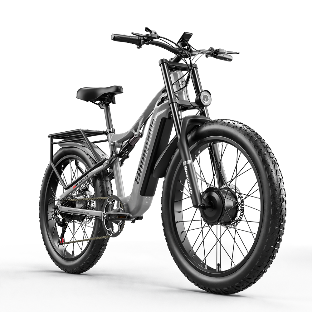 Vélo de montagne électrique S600 à double moteur (2 x 1 000 W) avec gros pneu de 26 pouces, batterie 17,5 Ah avec batterie Li-ion amovible et engrenage à 7 vitesses pour adultes Dual Suspension S600 E-Mountain Bike Dual Motor (2x1000W) 26Inch Fat Tyre Electric Bike 840WH 17.5Ah Battery with Removable Li-Ion Battery and 7 Speed Gear for Adults - Electric Maxx