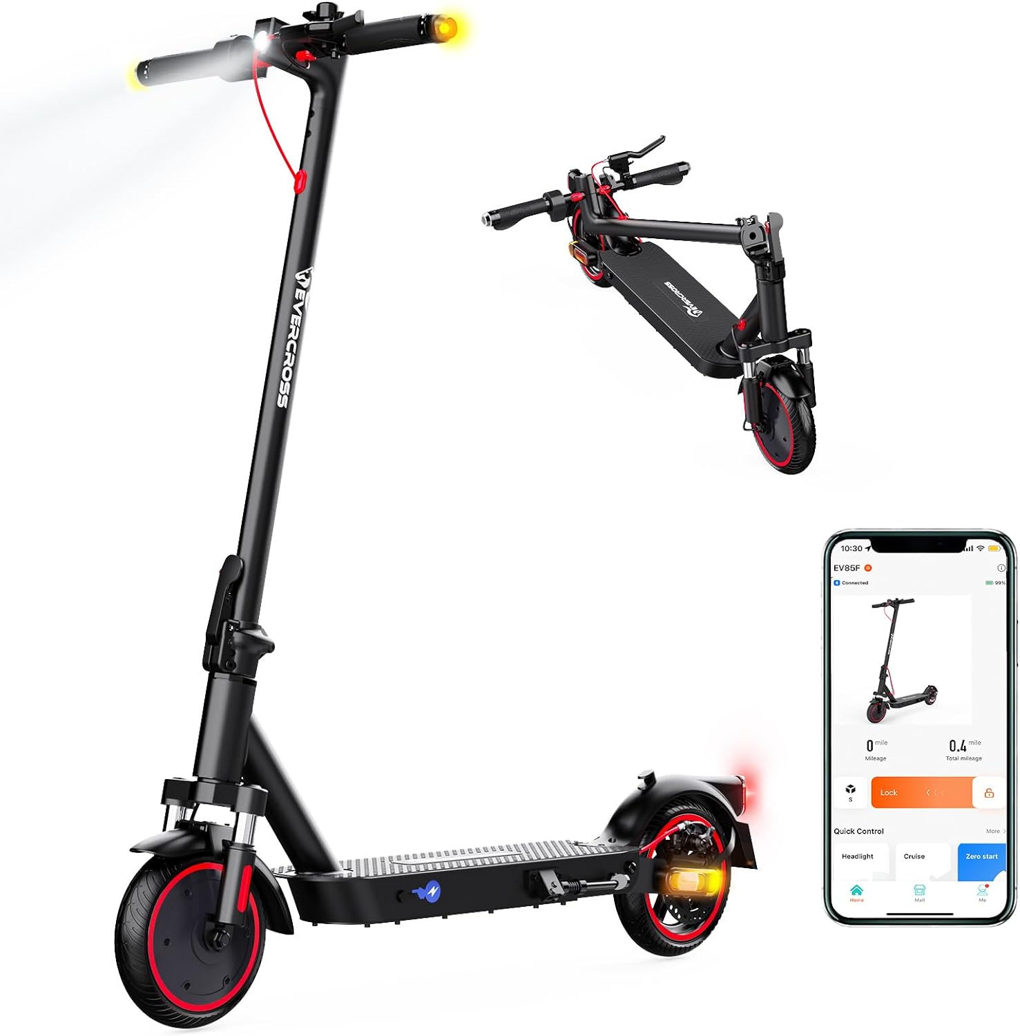 Trottinette électrique pour adultes EV85F, 8,5 pouces, moteur 350 W, batterie 7,8 Ah EV85F Electric Scooter Adults, 8.5'' E-Scooter - APP, 350W Motor, 7.8Ah Battery - Electric Maxx