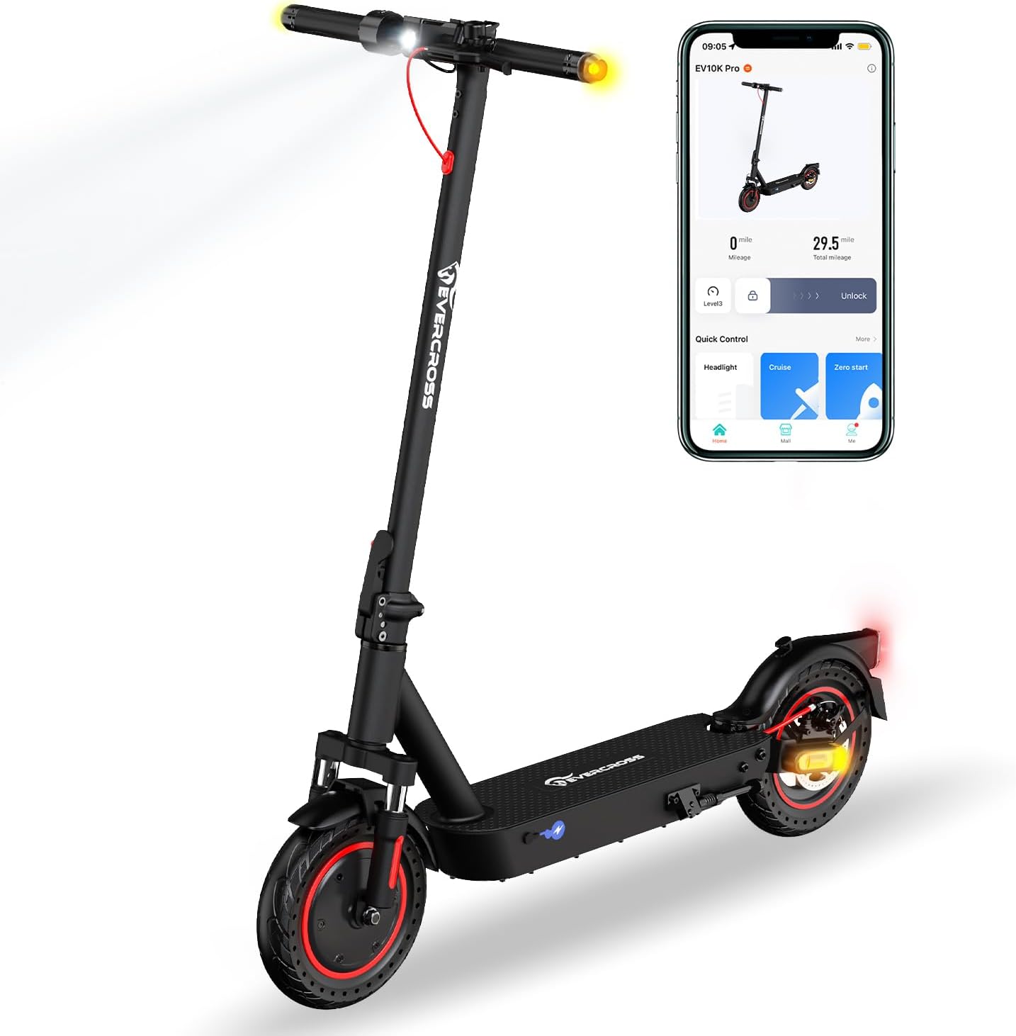 Contrôle par application pour trottinette électrique EVERCROSS EV10K PRO, 10'' pliable 500Watts EVERCROSS EV10K PRO Electric Scooter App Control, 10'' Foldable 500Watts - Electric Maxx