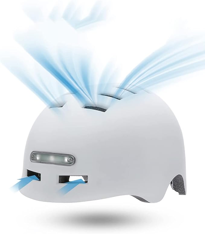 White Helmet with Light's For Electric Scooter, Bicycle, Skateboard - Medium White Helmet with Light's For Electric Scooter, Bicycle, Skateboard - Medium - Electric Maxx