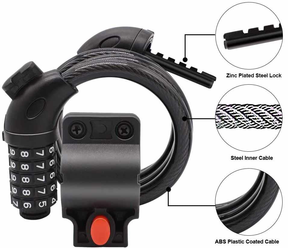 Combination Cable Security Lock Accessory for Electric Scooter or Bicycle (BLACK) Combination Cable Security Lock Accessory for Electric Scooter or Bicycle (BLACK) - Electric Maxx