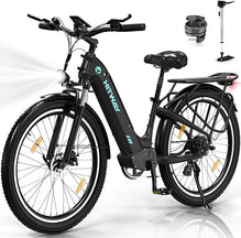 BK16 26x3.0 Commuter Electric Bicycles for Adults, 250W City Cruiser E bike, 48V 18Ah Removable Battery Max. Range 55-80KM, Shimano 7-Speed